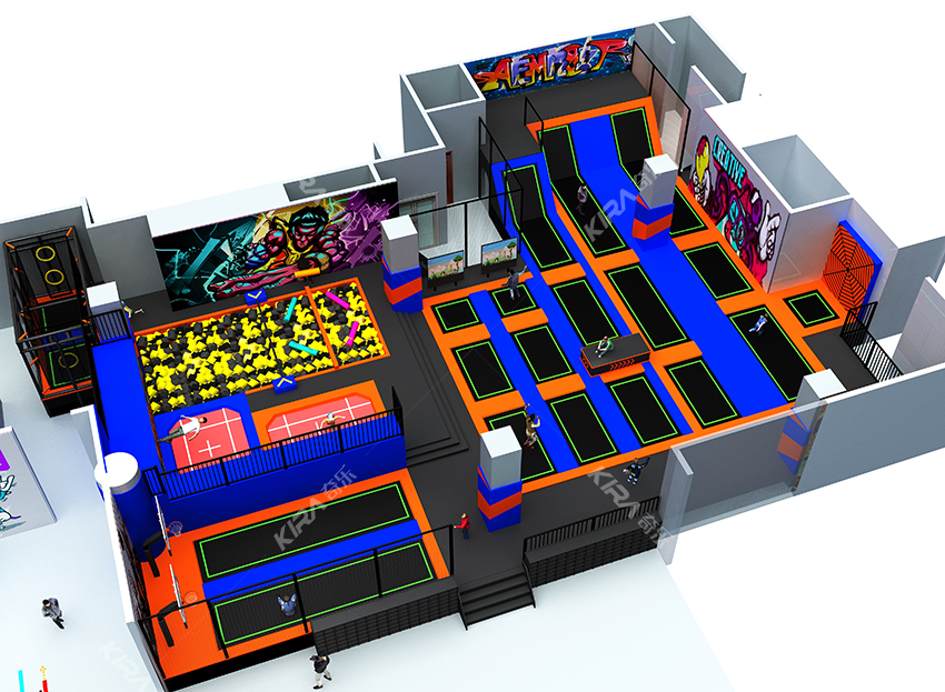 該運動公園主要以蹦床為主，另外還有攀爬拓展，鐳射對戰，VR互動，自由蹦床，扣籃蹦床區等等